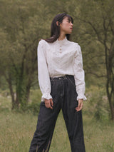 High-Neck Lace-Frill Blouse (Ivory)