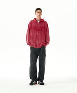 WASHED CUT OFF APPLIQUE HOOD ZIP UP