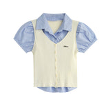 Layered Check Shirt Knit Top 231330484