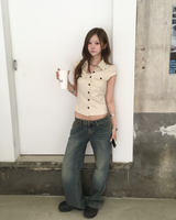 Lowrise tan straight denim pants