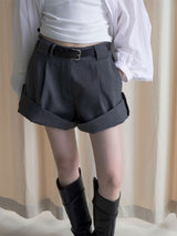 Linen Pleated A-Line Roll-Up Shorts