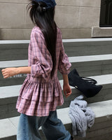Blush Flare Check Shirt Dress