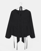 Ilu bean button side strap V-neck long-sleeve blouse
