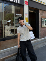 Loose spandex stripe short sleeve t-shirt