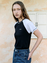 ラグランステッチTシャツ NV+M/GY