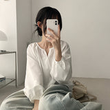 Innocent Mood Shirring Ribbon Loose Fit Wrap Blouse