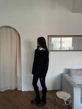 [UNISEX] Overfit velor off shoulder double snap button long sleeve knit T (4 colors)