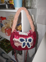 Hot Pink Knit Flower Bunk Hat & Bag Set 2