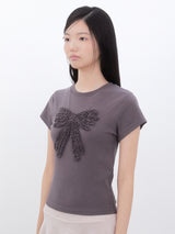 Dot Frill Ribbon T-Shirt (COCOA)