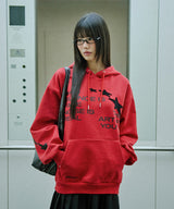 Star Applique Overfit Hood T-shirt - RED