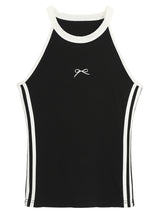 halter black line bow sleeveless top