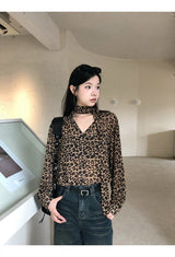 chiffon leopard scarf blouse