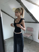 バックレタリングワイドパンツ