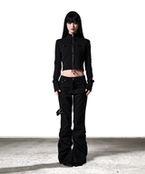 DOUBLE SIDE TAB BOOTS-CUT PANTS BLACK