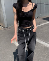 (Unisex) トラックデニムパンツ