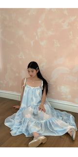 Sky Cloud Cancan Sleeveless Long One Piece