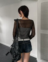 Tease See-Through Wrinkle Crop Cardigan