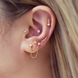 gold bezel bead stone stud 14k gold plating + 925 silver earrings E065-01G