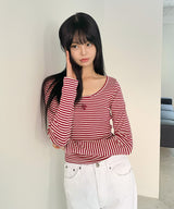 STRIPE U NECK LONG SLEEVE T-SHIRT [3color]