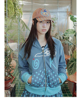 UsocialNight original retro versatile autumn and winter プリントフード付きスウェットシャツ 水玉模様カーテンセット