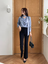 Elnon Drape Satin Tie Blouse