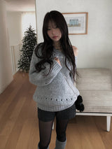 ポゴ オープンワーク ルーズフィット ワンショルダー ボートネック ニット
