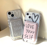 WhiteSilver- Love yourself Magsafe Phone Case Card Pocket Set
