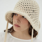 VA Curved Oval Metal Knit Punching Bonnet Hat / Beige