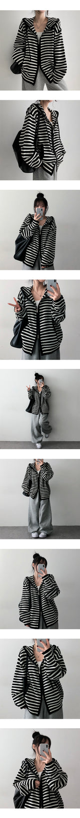 Kai Boxy Two Way Dangara Knit Hooded Zip-Up