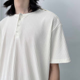 Structured Shoulder-Button Textured T-Shirt