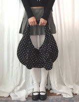 Bunny Ribbon Hobo Bag _ Black Polka Dot