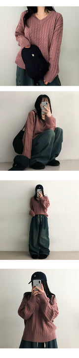 Tied V-neck twisted knitwear