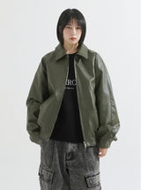 Raglan 2way zip-up leather Jacket