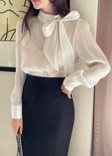 Neju Bling Satin Tie Blouse