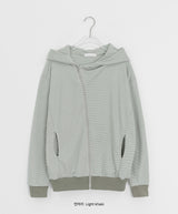 Kyuki Unbalanced Striped Hood Zip-Up
