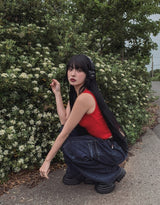 [U-DENIM/Planning Products] サマーピンタックワイドカーゴデニムパンツ