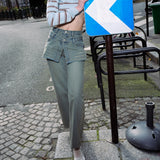 Layer denim wide pants
