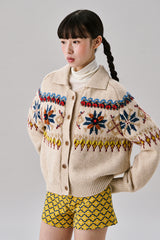Grid Jacquard Cardigan [Ivory]