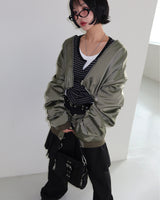 Stripe Layered Shirring Cardigan