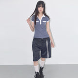 ストライプボタンカラーTシャツ (BLUE) F25QB109