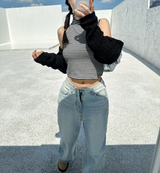 (FALL/WINTER KNIT) KNIT STRIPED SEMI-CROPPED LAYERED INNER TURTLE-NECK THICK TANK - 2 COLOR