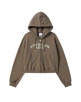 25FW WOMAN アーチシェイプドロゴクロップナッピングフーディージップアップ