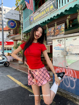 Check Floral Flare Mini Pants Skirt