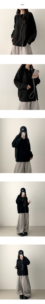 Uniting Loose Fit Color Wool Collar Knitwear