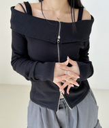 OFF-SHOULDER + 2-WAY ZIP-UP💛🤍🖤 - 2 COLORS