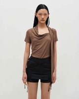 Cowl Neck Scarf T-Shirt _ BROWN