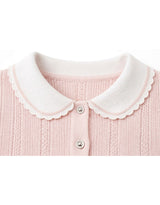 デイジースカラップカラーコントラストショートスリーブニットカーディガン Pink