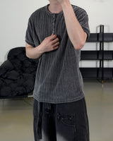 Boel Velour Ribbed Henley Short Sleeve