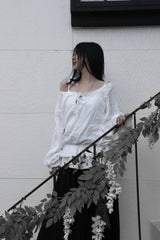 off-shoulder puff long blouse (2color)