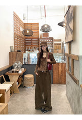 cotton wool scarf dot brown long-sleeve t-shirt